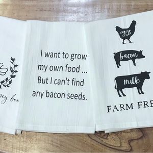 3 Piece Set Cotton Flour Sack Country Kitchen  Bee Cow Pig Chicken 28”x 28”